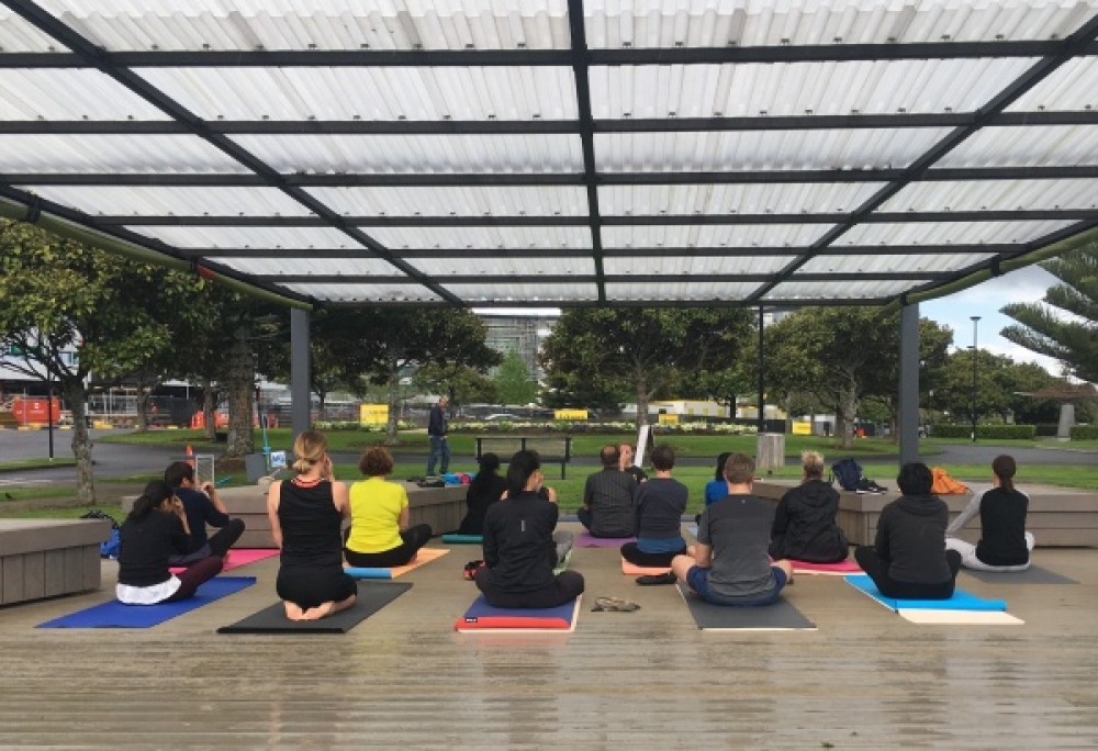 Sovereign staff doing yoga